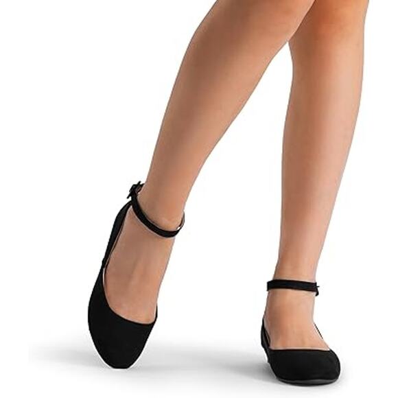 Dream Pairs Womens Size 11 Black Faux Suede Ankle Strap Ballet Flats Shoes - Picture 6 of 7